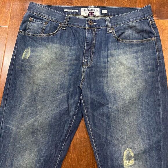 Ecko Unltd. Vintage Y2K Straight Leg Distressed Denim Blue Jeans Size 38 x 32 - Picture 3 of 10